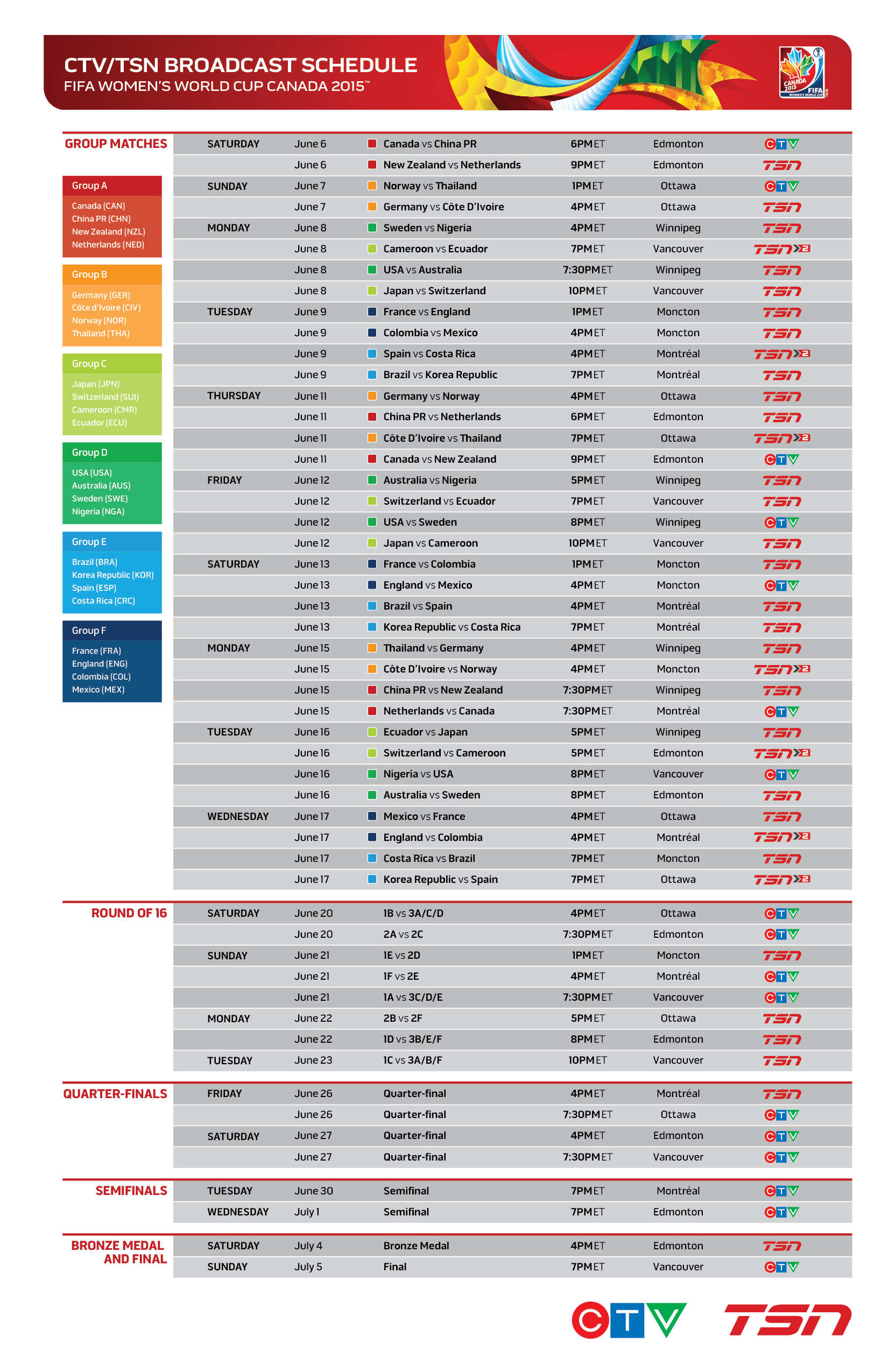 Womens World Cup Schedule 2015 Printable New Calendar Template Site